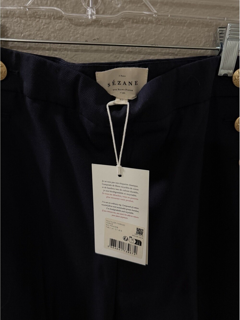 Sezane Women’s Navy Sailor Trousers - Picture 2 of 5